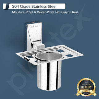 Plantex 304 Grade Stainless Steel Tumbler Holder/Tooth Brush Holder for Bathroom Accessories - Crystal (Chrome)