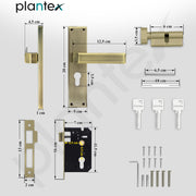 Plantex Stainless Steel Door Lock Handle Set/ 6-Lever Lock Mechanism with 3 Years of Warranty/Mortise Lock with 3 Keys, Brass Lock Body & Cylinder - (DTM-661, Brass Antique)
