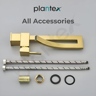 Plantex Pure Brass Wash Basin Tap/Pillar Tap for Wash Basin/Sink Tap for Kitchen Basin with Hot and Cold Connection Pipes -(Gold)