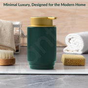Plantex Ceramic Soap Dispenser for Washbasin/Soap Dispenser for Bathroom ABS Pump Head - Green & Gold (Pack of 1)