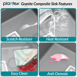 Plantex Kitchen Sink/Quartz Single Bowl Kichen Sink with Hose Pipe and Square Coupling/Under Mount Kitchen Sink - (Grey, 16 x 18 inch)