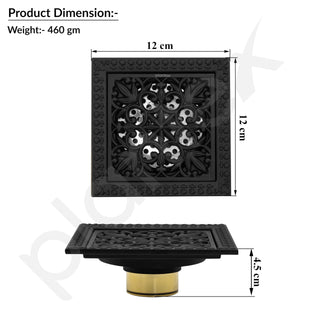 Plantex Solid Brass Floor Drain for Bathroom/Floor Drain Jali/Floor Trap/Water Drainer with Anti- Foul Cockroach Trap- (Black, 5 x 5 Inch)