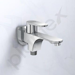 Plantex Two Way Bib Cock Taps Compatible for Washing Machine with Water Saving Nozzle Attachment/2 in 1 Bib Tap with Brass Wall Flange and Teflon Tape- (Orna-Chrome)