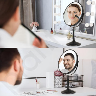 Plantex Premium Brass Magnifying Mirror/Dual Side Shaving Mirror for Bathroom with 5x/1x Magnification/Tabletop Vanity Hand Mirrors Stand (8 Inch-Black/Tabletop)