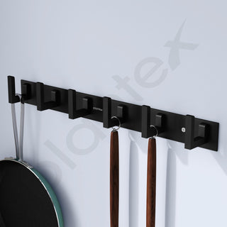Plantex Aluminum Hook Rail with L-Shape Hooks for Walls of Bathroom/Kitchen–Hook Rail Bar for Clothes/Towel/Keys-Pack of 3 (6 Hooks, Black)