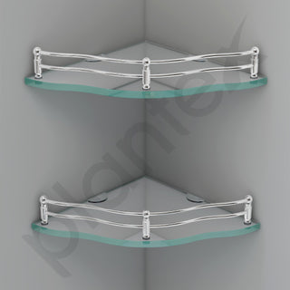 Plantex Wall Mounted Corner Glass Shelf for Bathroom/Corner Shelf for Kitchen/Transparent Glass Shelf, Flower Shape (9x9 Inches - Pack of 2)