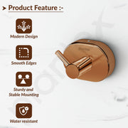 Plantex J4 Stainless Steel Clothes Hanger for Wall/Hangers for Bathroom/Robe Hook/Bathroom Accessories (PVD Rose Gold Finish) Onix