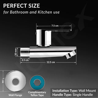 Plantex Brass Bib Cock Water Tap for Bathroom with Water Saving Aerator/Wall Mount Tap for Wash Basin with Teflon Tape & Wall Flange, Chrome (3202, Chrome)