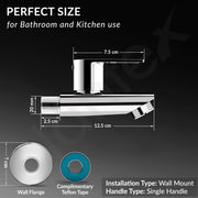 Plantex Brass Bib Cock Water Tap for Bathroom with Water Saving Aerator/Wall Mount Tap for Wash Basin with Teflon Tape & Wall Flange, Chrome (3202, Chrome)