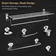 Plantex  Stainless Steel 6pcs Bathroom Organizer Set/Bathroom Accessories/Towel Rack/Towel Rod/Soap Holder/Tumbler Holder/Robe Hook(Chrome,Set of 6)