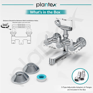 Plantex Telephonic Brass Wall Mixer for Bathroom 2 in 1/Spout Mixer Tap/Hand Shower/Mixer Tap for Bathroom with 7-Year Manufacturer's Warranty-(Flo-817 Chrome)