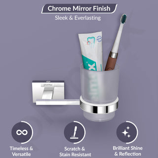 Plantex 304 Grade Stainless Steel Tumbler Holder Stand with Spaces for Toothbrush Bathroom Acessories - Benz (Chrome)