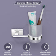 Plantex 304 Grade Stainless Steel Tumbler Holder Stand with Spaces for Toothbrush Bathroom Acessories - Benz (Chrome)