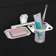 Plantex 2in1 Soap Dish with Tumbler Holder for Bathroom/304 Grade Stainless Steel Soap Holder with Toothbrush Holder/Bathroom Accessories - Pack of 1 (PM-2409, Chrome)