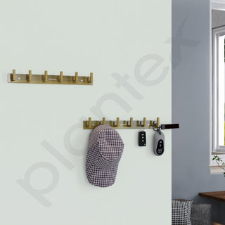 Plantex Aluminum Hook Rail with L-Shape Hooks for Walls of Bathroom/Kitchen–Hook Rail Bar for Clothes/Towel/Keys - Pack of 3 (6 Hooks, Brass Antique)