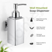 Plantex Liquid Soap Dispenser for Bathroom 304 Grade Stainless Steel Shampoo Dispenser Square Hand Wash Dispenser Bathroom Accessories Pack of 1 Regent Chrome