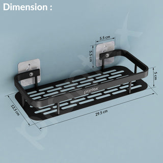 Plantex Bathroom Organiser Without Drill/Self Adhesive Stainless Steel Shelf for Bathroom with Aluminium Railing- Pack of 2 (12x5 inch, Black)