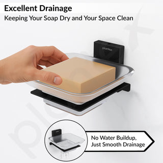Plantex 304 Grade Stainless Steel Glass Soap Dish/Soap Stand/Wall Mounted Soap Holder/Bathroom Accessories - Crystal (Black)