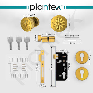 Plantex Heavy Duty Door Lock/Main Door Mortise Lock Handle/Handle Set for Home/Office/Door Accessories (Gold)