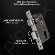 Plantex Heavy-Duty Door Lock/Door Handle Set with 3 Years of Warranty/Mortise Lock with 3 Keys, Brass Lockbody & Cylinder (8133 - Satin Steel & Chrome)