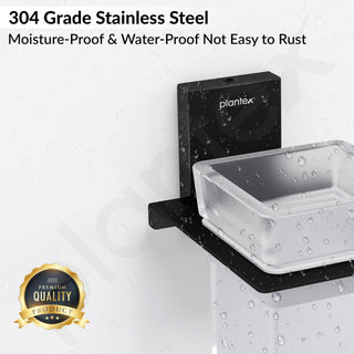 Plantex 304 Grade Stainless Steel Glass Tumbler Holder/Toothbrush Holder for Bathroom/Bathroom Accessories – Pack of 1 (Crystal, Black)