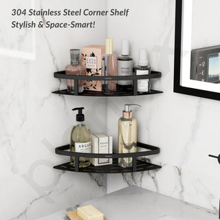 Plantex 304 Stainless Steel Corner/Bathroom Shelf/Kitchen Shelf/Wall Mount - Pack of 2 (Black,9x9 Inches)