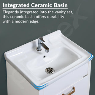 Plantex Unbreakable Wall Mount Vanity Cabinet & Washbasin Set/Washbasin with Cabinet/Basin Cabinet for Bathroom with Mirror & Shelf (White) Glass, Ceramic and HPP