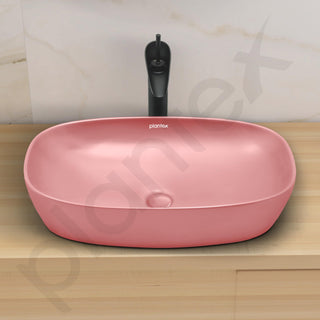 Plantex Basin for Bathroom/Ceramic Table Top Wash Basin/Over Counter Washbasin for Restaurant/Hotel (Matt Pink, 23 x 14.5 x 5 Inch)