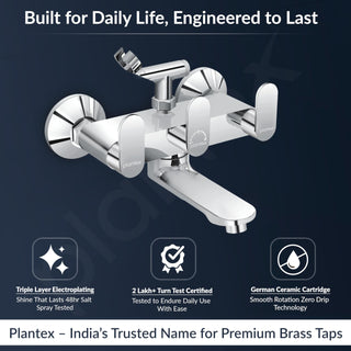 Plantex Pure Brass Telephonic Wall Mixer with Crutch Arranging of Hot & Cold Water/Mixer Tap for Bathroom with Water Saving Aerator and Brass Wall Flange -(Orn-217-Chrome)