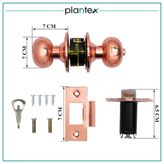 Plantex Stainless Steel Bathroom Door Lock/Keyless Cylindrical Lock For Bathroom/Balcony/Tubular Door Knob/Handle - Pack Of 1 (Rose Gold)