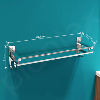 Plantex Stainless Steel Bathroom Shelf for Wall/Wall Mount Shelves & Racks for Bathroom Organizer with Hooks and Railings/Stand for Bathroom/Kitchen/Living Room(16x5 inch, Chrome)