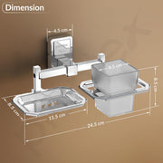 Plantex 304 Grade Stainless Steel 2in1 Soap Holder with Tumbler Holder/Wall Mounted Stand/Bathroom Accessories - Darcy (Chrome)