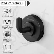 Plantex 304 Grade Stainless Steel Robe Hook/Cloth-Towel Hanger/Napkin Hanger/Bathroom Accessories - Daizy (Black)
