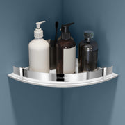 Plantex Bathroom Corner Shelf for Wall Acrylic/Wall Mounted Shelf for Bathroom with Stainless Steel Railings/Wash Room Accessories Items (White, 10x10 inches)
