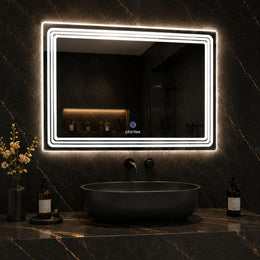 Plantex Glass LED Mirror for Bedroom/Wall with 3 Lighting Option/Smart Mirror for Living Room/Bedroom/Dressing Room - Rectangle Shape (18 X 24 Inch)