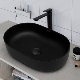 Plantex Ceramic Basin/Rectangle Tabletop Wash Basin for Bathroom/Washbasin Sink for Home/Office/Restaurant (Black Matt - 21 x 14 x 6 Inch)