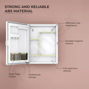 Plantex LED Mirror Cabinet for Bathroom/ABS Storage Cabinet/Mirror Cabinet for Wall/Mirror with Storage for Bathroom - 18x14 Inch (CAB-118, White)