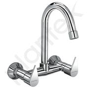 Plantex Pure Brass Sink Mixer Tap/Wall Mount Hot and Cold Tap for Bathroom/Double Handle Water Taps for Bathroom Basin with Brass Wall Flange & Teflon Tape (PAC-1814, Chrome)