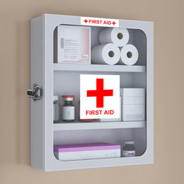 Plantex GI Steel First Aid Box Empty/Medicine Box for Home/Emergency Medical Box for Medicine Storage for School, Office, Factories with Multi Compartments & Clip Lock - Wall Mountable (White)
