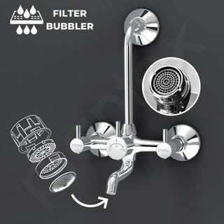 Plantex Wall Mixer 2 in 1 with L-Bend Connector for Overhead Shower/Nickel Chrome Mirror Finish Mixer for Bathroom with Wall Flange-(Mks-1279)