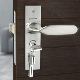 Plantex Heavy Duty Door Lock - Main Door Lock Set with 3 Keys/Mortise Door Lock for Home/Office/Hotel (7077 - Satin White & Chrome Finish)