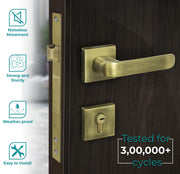 Plantex Triple Security Door Lock For Home/Main Door Lock Set With 3 Years Of Warranty/Mortise Lock For Door With Brass Lock Body & Cylinder(7110 - Brass Antique), Knob