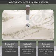 Plantex Wash Basin for Bathroom/Ceramic Tabletop WashBasin/Sink/Basin for Bathroom/Restaurant, Hotel (Marble Finish, 24 x 13 x 5 Inch)