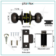 Plantex Bathroom Door Lock/Keyless Cylindrical Lock for Bathroom/Balcony/Tubular Door Knob/Handle - Pack of 1 (Without key-Glossy Black)