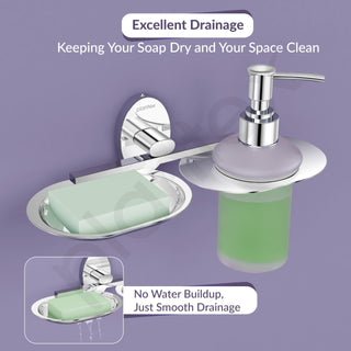 Plantex Soap Holder with Liquid Soap Dispenser/304 Grade Stainless Steel Soap Dish/Shampoo Dispenser/Soap Case/Handwash Dispenser/Bathroom Accessories - (Olive - Chrome)