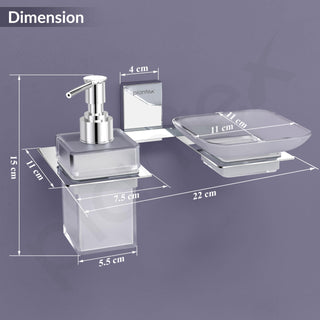Plantex 304 Grade Stainless Steel Soap Dish/Glass Soap Holder/Liquid Soap Dispenser/Shampoo Dispenser for Bathroom/Bathroom Accessories (Crystal -Chrome)
