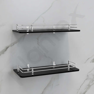Plantex Wall Mount Glass Shelf for Bathroom/Shelves for Kitchen/Black Glass Shelf, Polished (12x6 Inches - Pack of 2)