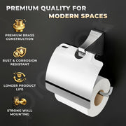 Plantex Paper Holder for Bathroom/Pure Brass Toilet Paper Holder With Lid/Tissue Paper Roll Holder/Bathroom Accessories - Pack of 1 (APS-DL-21, Chrome)