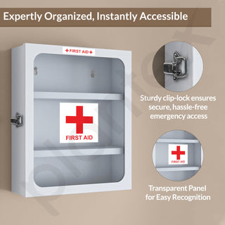 Plantex GI Steel First Aid Box Empty/Medicine Box for Home/Emergency Medical Box for Medicine Storage for School, Office, Factories with Multi Compartments & Clip Lock - Wall Mountable (White)