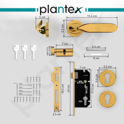 Plantex Triple Security Door Lock for Home/Main Door Lock Set with 3 Years of Warranty/Mortise Lock for Door with Brass Lock Body & Cylinder (7106-Gold)